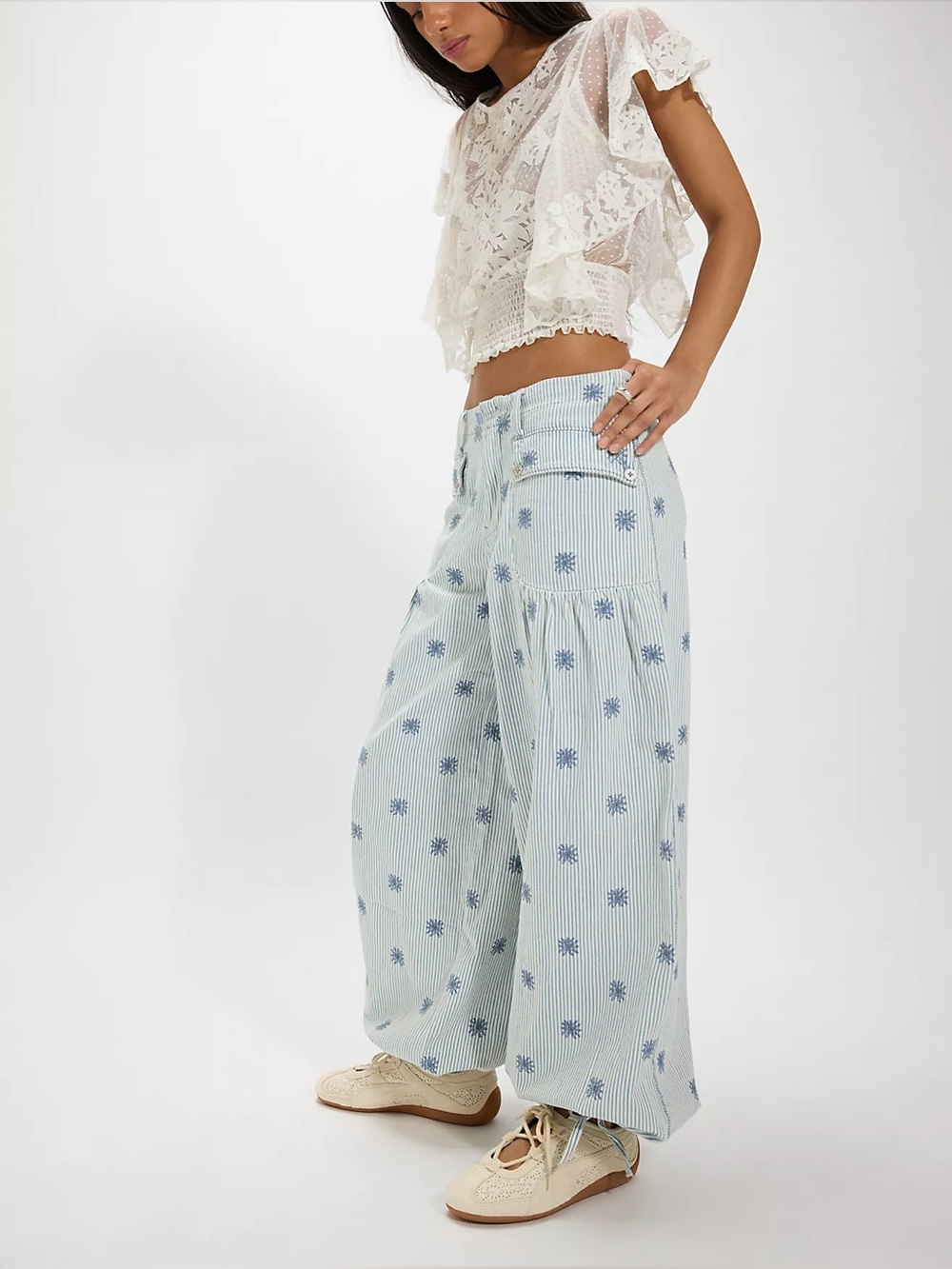 Free people We The Free Lotus Embroidered Railroad Balloon Jeans